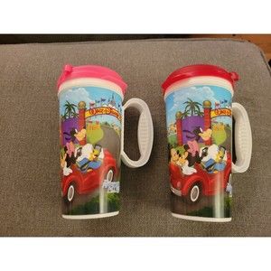 2 WALT DISNEY WORLD Parks Insulated Travel Mug Souvenir Cup w/ Lid 12oz Whirley